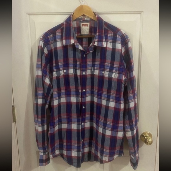 Levi’s Men’s XL Modern Fit Pearl Snap Long Sleeve Plaid Shirt - Picture 2 of 8
